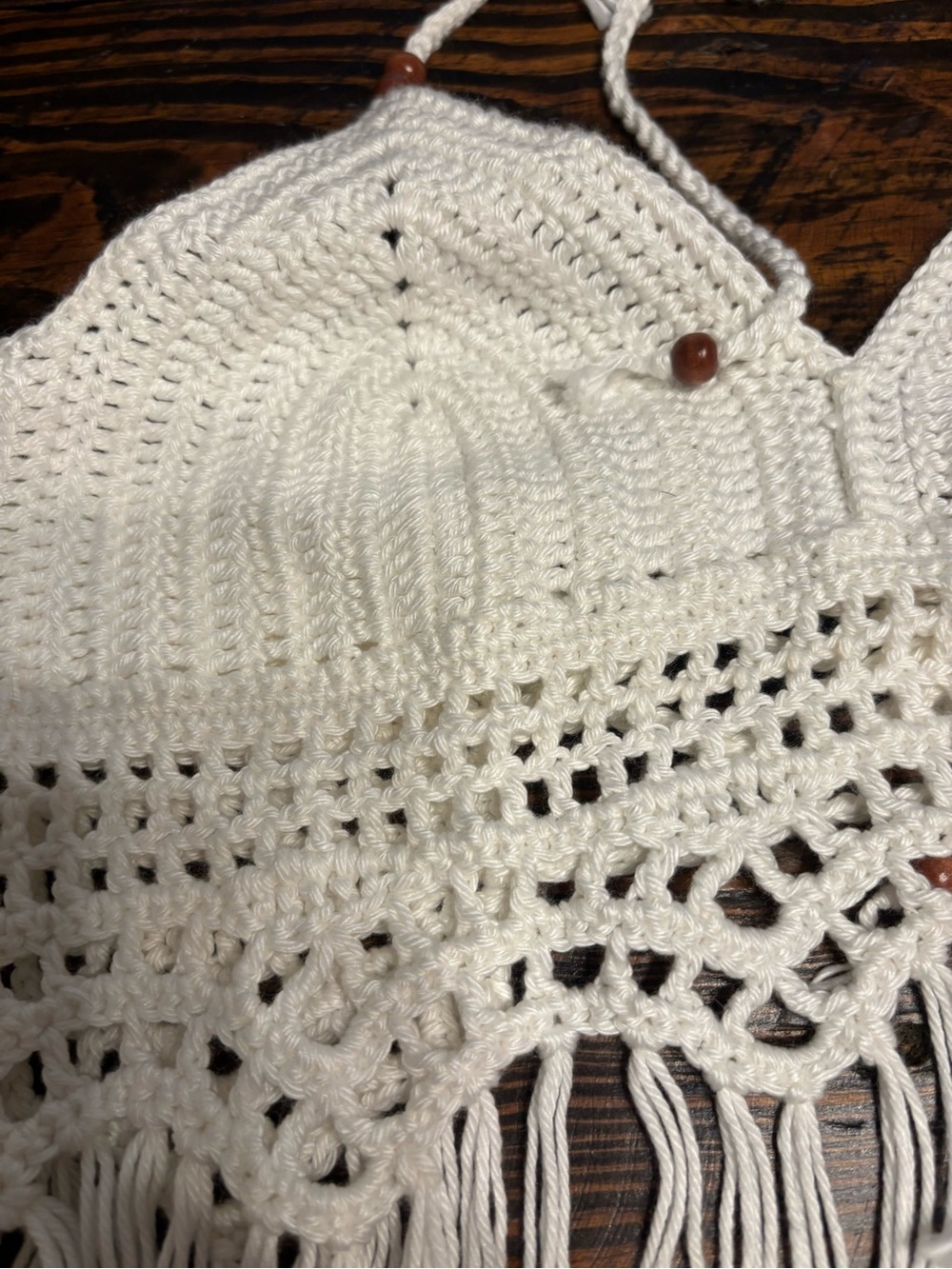 Crochet Fringe Halter Camisole Top - White - Picture 2 of 7